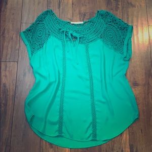 Crochet Tie Front Green Top